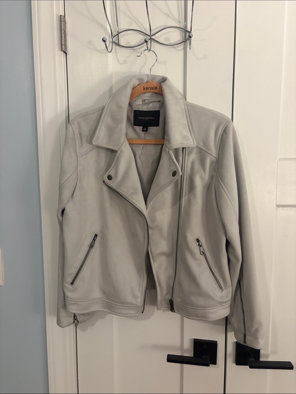 Banana Republic Light Gray Women’s Moto-Style Leather Jacket